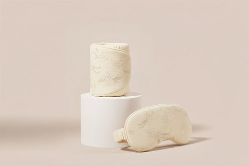 Vanilla aromatherapy sleep mask in Light Colored fabric with white floral design